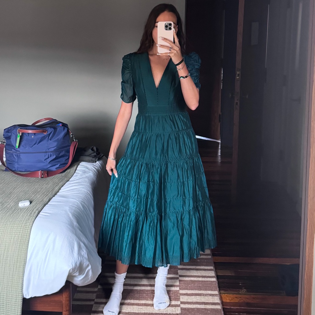 Ulla Johnson Teal Puff-Sleeve Tiered Midi Dress